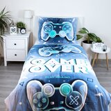 Jerry Fabrics Bela/modra enojna bombažna otroška posteljnina 140x200 cm Game over – | Shoptok.si