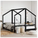vidaXL Otroški posteljni okvir črn 2x(80x200) cm trdna borov