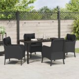  5-delni vrtni jedilni set z blazinami Črna Poli ratan, (22087850) | Shoptok.si