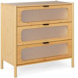 Costway Komoda s 3 predali iz bambusa in kaljenega stekla, (5000007198) | Shoptok.si