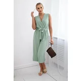 Kesi Jumpsuit with a tie at the waist with dark mint straps