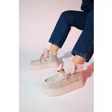 LuviShoes BLAUS Beige Suede Shearling Thick Sole Women's Sports Boots