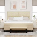  Krevet s opruga kutije s uzglavljem Krema 180 x 200 cm tkanina | shoptok.hr