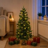 Mini božićno drvce 120 cm 100 LED lampica Topla bijela PVC i PE - Zelena 120 cm s LED svjetlima | shoptok.hr