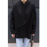 Laluvia Black Front Knitwear Detailed Hooded Sweat