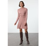 Trendyol Dusty Rose Mini Knitwear Frilled Stand Collar Dress | Shoptok.si