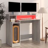 vidaXL Pisalna miza z LED lučmi siva sonoma 97x45x90 cm konst. les | Shoptok.si
