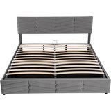 Lumor Oblazinjena postelja iz žameta z letveno podlago + nastavljivo vzglavje – 180x200 cm – siva, (22150866) | Shoptok.si