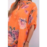 Kesi Włoski Women's cotton blouse with a floral pattern orange | shoptok.hr