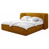 Bobochic Paris Oker žuti tapecirani bračni krevet s prostorom za pohranu s podnicom 160x200 cm Louise -