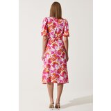  Women's Pink Orange Patterned Summer Wrap Viscose Dress | Eponuda.ba