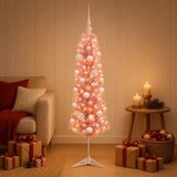  Umjetno usko božićno drvce s kuglicom 120 cm 150 LED lampica - 120 cm s LED žaruljama i bijelim kuglicama | shoptok.hr