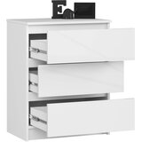 AKORD Komoda, 3 Predali, Bela V Visokem Sijaju, (5000332175) | Shoptok.si