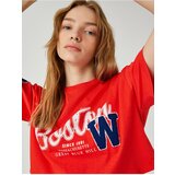 Koton Crop T-Shirt College Printed Short Sleeve Crew Neck Cene