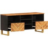 TV ormarić smeđe-crni 100 x 33,5 x 46 cm od masivnog drva manga | shoptok.hr