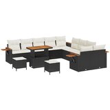 vidaXL 13-dijelni set vrtnih sofa s jastučićima Crni Poli Ratan Akacija, 3-dijelni set vrtne blagovaonice s jastučićima Crni Poli Ratan Akacija Cijene