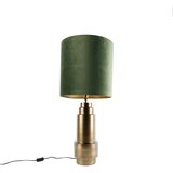 QAZQA Tafellamp brons velours kap groen met goud 40 cm - Bruut Cene