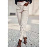 Fasardi Elegant eco-leather pants in light beige cene