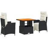  3-dijelni vrtni blagovaonski set s jastucima od poliratana crni | shoptok.hr