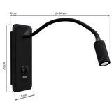 LED fleksibilna zidna lampica sa USB priključkom BASE LED/8W+LED/2W/230V crna | Eponuda.com
