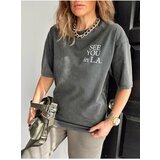Laluvia Anthracite See You Letter Washed T-shirt cene