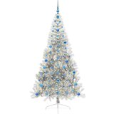 vidaXL Umjetna preddekorirana božićna jelka srebrna 210 cm PET | Shoptok.si
