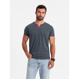 Ombre Men's T-shirt with unbuttoned round henley neckline - navy blue | Eponuda.ba