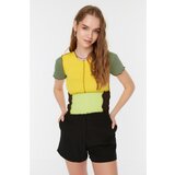Trendyol Yellow Color Block Corduroy Crop Knitted Blouse Cene