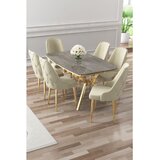 Hanah home trpezarijski set Asel, sto i 6 stolica, antracit ploča Irony, zlatne noge, krem tkanina Babyface | Eponuda.com