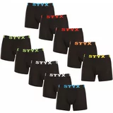 STYX 10PACK Men's Long Sports Boxer Shorts Black