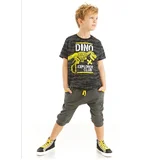 Mushi Dino Explorer Boys' Camouflage T-shirt, Gray Capri Shorts Summer Suit.