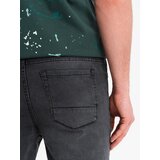 Ombre Men's short denim shorts with rubbing and rolled up leg - gray | Shoptok.si
