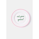 Sinsay Keramički tanjur s natpisom "eat your greens!" i ružičastim rubom | shoptok.hr