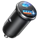 Venisymlis Avtomobilski Polnilec Iz Aluminijeve Zlitine Dual Pd30W Fast Charging Za Apple/Android – Črn, (22089630) | Shoptok.si