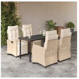 vidaXL Vrtna garnitura - 5-dijelni vrtni blagovaonski set od poliratana s jastucima bež - Dužina stola 140 cm Okrugla noga 4 | shoptok.hr