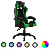 vidaXL racing stol z RGB LED lučkami zeleno in črno umetno usnje | Shoptok.si