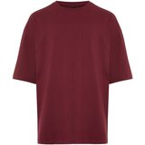 Trendyol Claret Red Men's Oversize/Wide Cut Basic 100% Cotton T-Shirt Cene