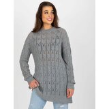 Fashion Hunters Gray openwork knitted dress with long sleeves Cene