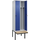 C+P garderobna omara s klopjo classic plus, 2 dela, predelna stena na sredini, svetlo sive / encijan modre barve, š 600 mm, varnostni vrtljivi zapah, Cene