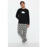 Trendyol Men's Black Printed Regular Fit Knitted Pajamas Set. Cene