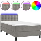  Box spring postelja z vzmetnico LED svetlo siva 100x200cm žamet, (21118409) | Shoptok.si