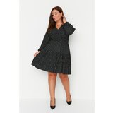 Trendyol Curve Black Double Breasted Collar Patterned Knitted Dress Cene