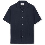 Portuguese Flannel Linen Camp Collar Shirt - Navy Plava | shoptok.hr