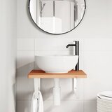  Zidna polica za umivaonik od čelika i masivne bukovine Smeđa 50 x 50 x 2.5 cm | shoptok.hr