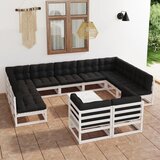 The Living Store Vrtna sedežna garnitura 12-delna z blazinami bela borovina - Vrtna Sedežna Garnitura, (21465322) | Shoptok.si