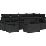 vidaXL set od 7 dijelova vrtnog sofa s jastučićima crni poli ratan, 2-sjedalna vrtna sofa s pohranom i jastučićima crni poli ratan | shoptok.hr