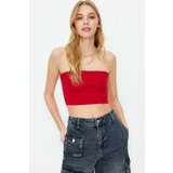 Trendyol Red Fitted Strapless Neck Crop Stretchy Knitted Blouse Cene
