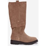 Boto Women's insulated flat-heeled eco suede boots Dark beige Delyssa | Shoptok.si