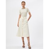 Koton Midi Skirt with Pocket Detailed Buttons and Slits in Cotton | Shoptok.si