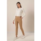 By Saygı Side Pockets, Buttons and Accessories, Lycra Stretchy Trousers Wide Size Range, Mink. cene